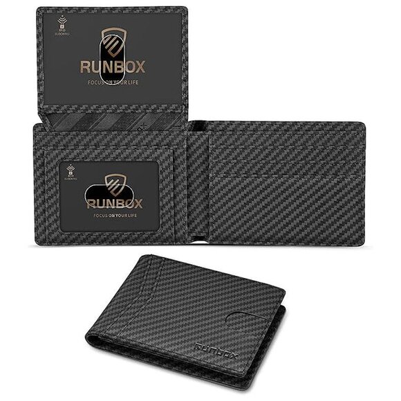 Wallet for Men Slim Rfid Leather 2 ID Window Weave Pattern Bicolor Black-Grey